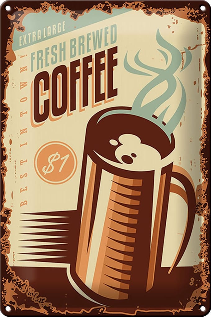 Blechschild Retro 20x30cm Kaffee fresh brewed Coffee