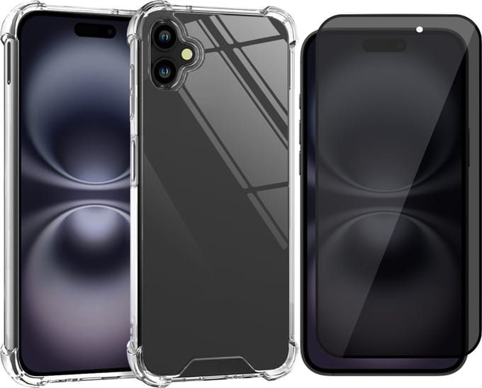 Hoesje geschikt voor iPhone 16 Plus - Privacy Screenprotector Volledig Dekkend Glas - Shockproof Transparant met Extra Hoekbescherming