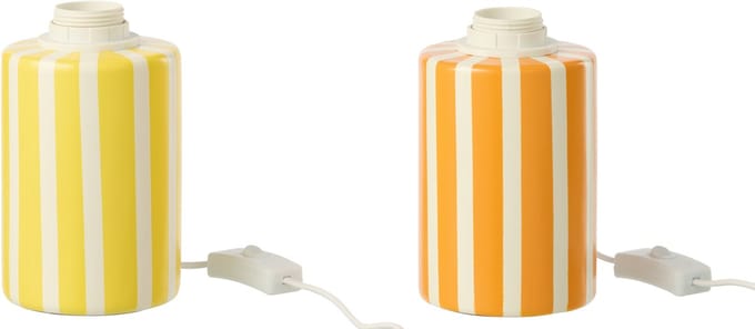 J-Line tafellamp Rond Gestreept - keramiek - oranje/geel - set van 2