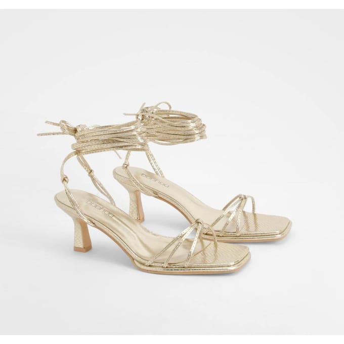 boohoo Dames Wide Fit Metallic Croc Strappy Heels | Goud | Maat: 41