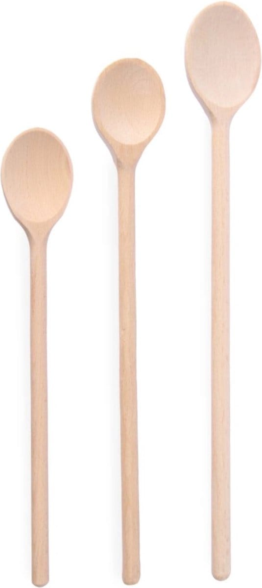 HENDI Set van 3 houten lepels – verschillende maten – 300-400 mm – beukenhout