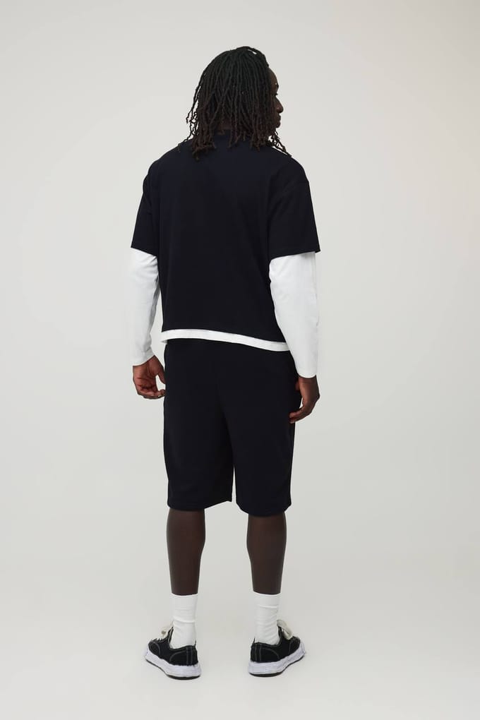Oversized Ruime B Applicatie Faux Laag Gewassen T-shirt En Short Set | Black | Size Medium