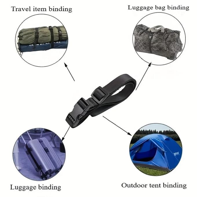 Sangles en Nylon Réglables avec Boucle Métallique - Cordes Élastiques Durables pour Voyage, Camping et Fixation de Cargaison, Ceintures de Sécurité Polyvalentes noir