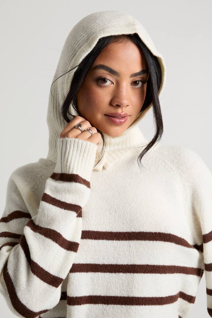 boohoo Dames Neck Detail Stripe Knit Jumper | Cream | Maat: Medium