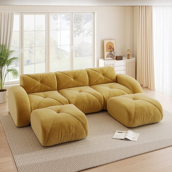 REDOM - Modulaire Bank - Zonder Frame - Flexibel Ontwerp - Voor Woonkamer - Chenille - Geel - 281 x 171 x 76 cm