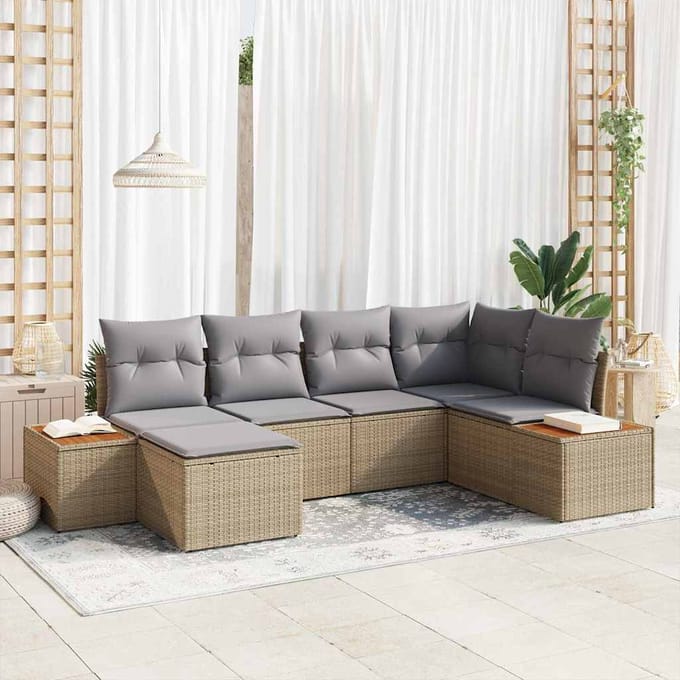 vidaXL Tuin Sofa Set 6 st Beige poly rattan