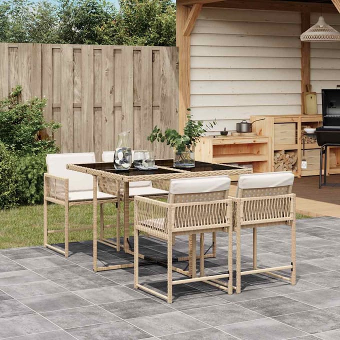 vidaXL - 5-delige - Tuinset - met - kussens - poly - rattan - beige