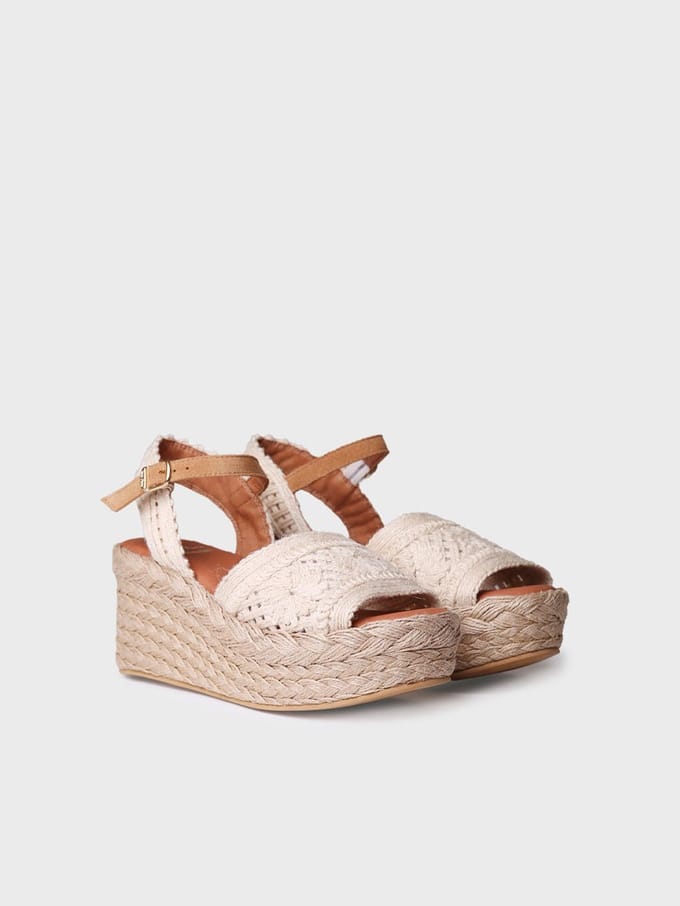 Dames espadrille met hoge hakken van gehaakte stof | RENATA
