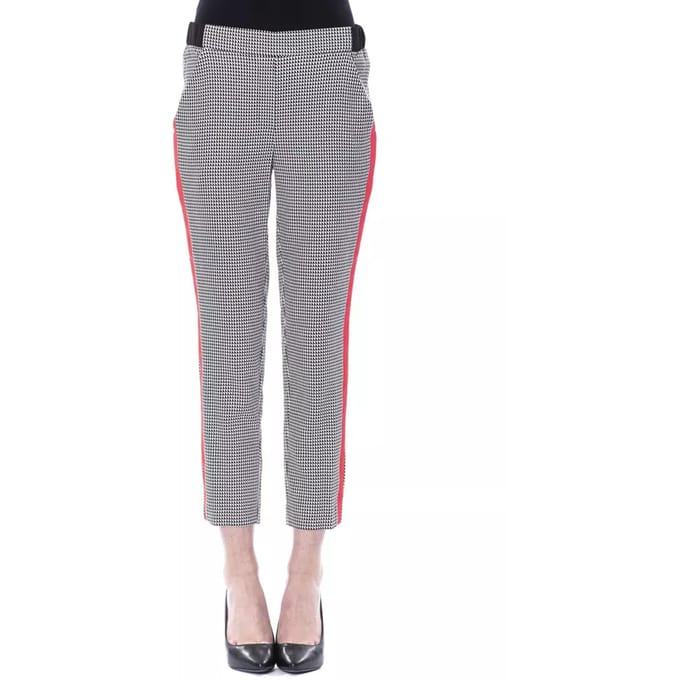 Geribbelde Houndstooth Broek met Rode Zijkantstripe