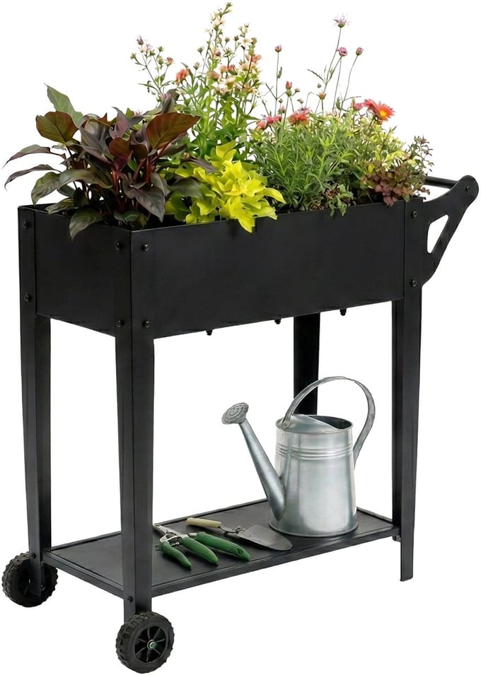Moestuinbak - met wielen - 80 x 85 x 50 cm - zwart