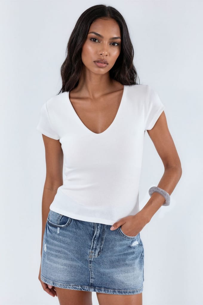 V-hals Modal Katoenmix Blouse