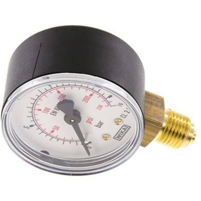 0..16 Bar Manometer Onderaansluiting Kunststof/Messing 50 mm Klasse 2.5