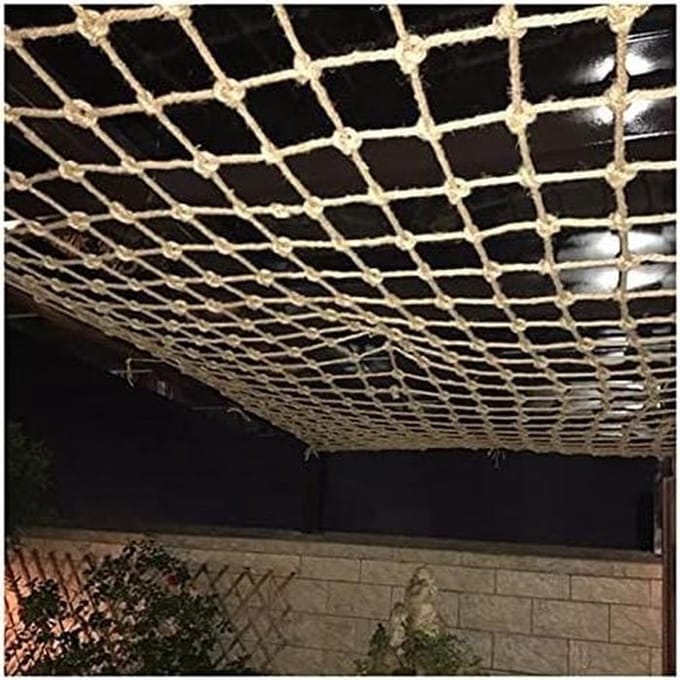 Henneptouw Valnet - Veiligheidsnet - Valbescherming - Handgeweven Sterkte - 2 x 5 meter - Natuurlijk