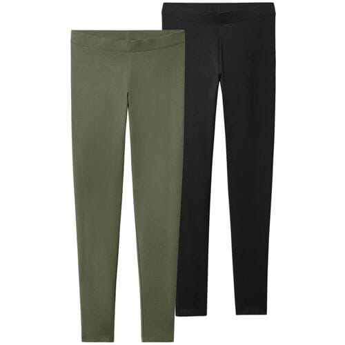 ESMARA Set van 2 dames leggings (zwart/groen, S (36/38))