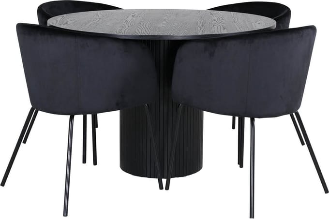 BiancaROBL eethoek eetkamertafel zwart en 4 Berit eetkamerstal velours zwart.
