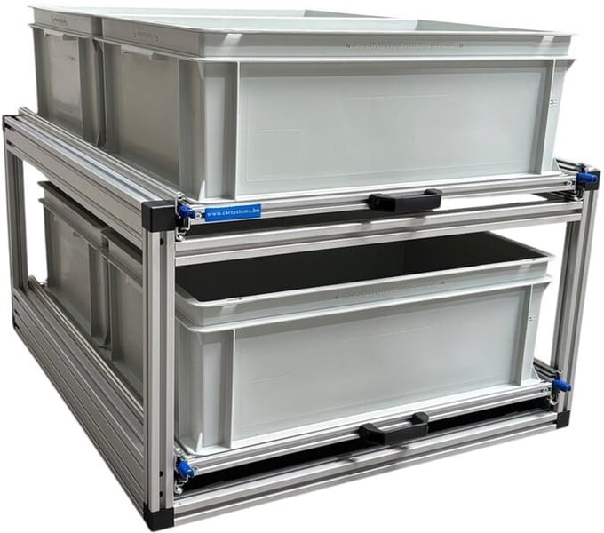 Schuifframe dubbel 80x60 cm inclusief 4 open bakken - 130 kg belastbaar