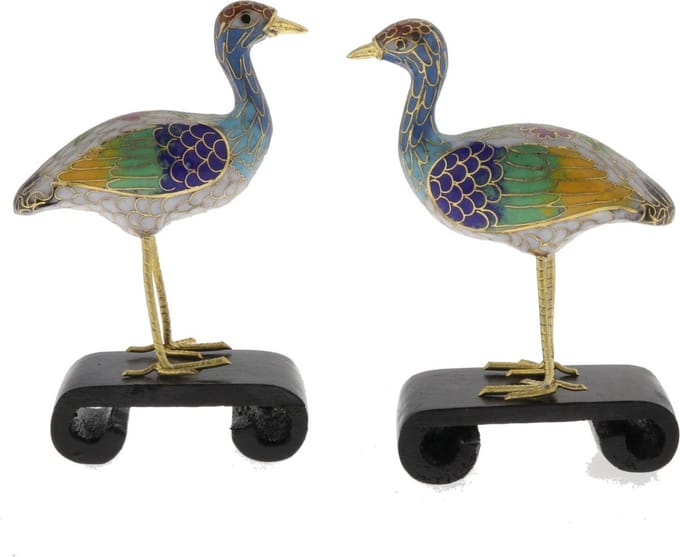 Behave Cloisonné vogel set - emaille vogeltjes - wit - multi kleur - 9.5 cm