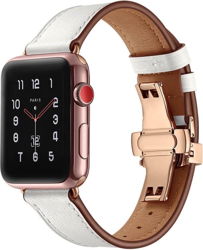 Leren bandje - Apple Watch 42mm 44mm 45mm - wit goudkleurige gesp