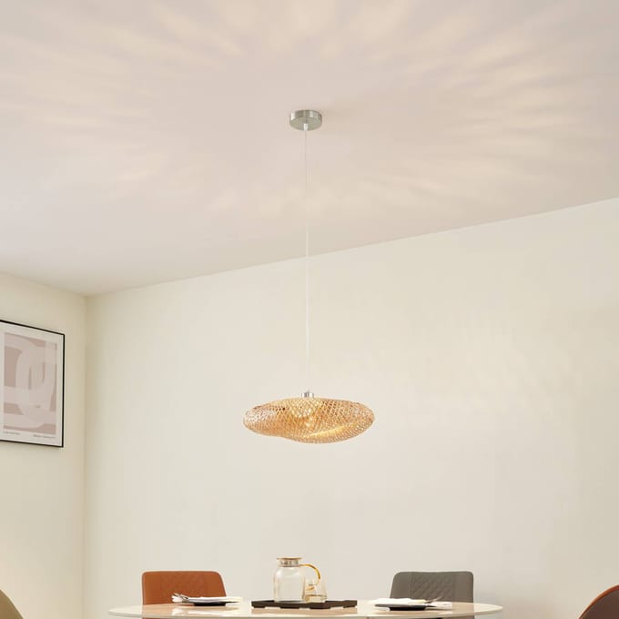 Lindby - hanglamp - 1licht - Bamboe, ijzer - H: 18 cm - E27 - bamboenatuur