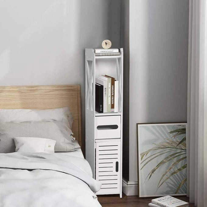 Wit houten Tissue opbergrek - Badkamerplank met open compartiment - 80x15.5x15CM