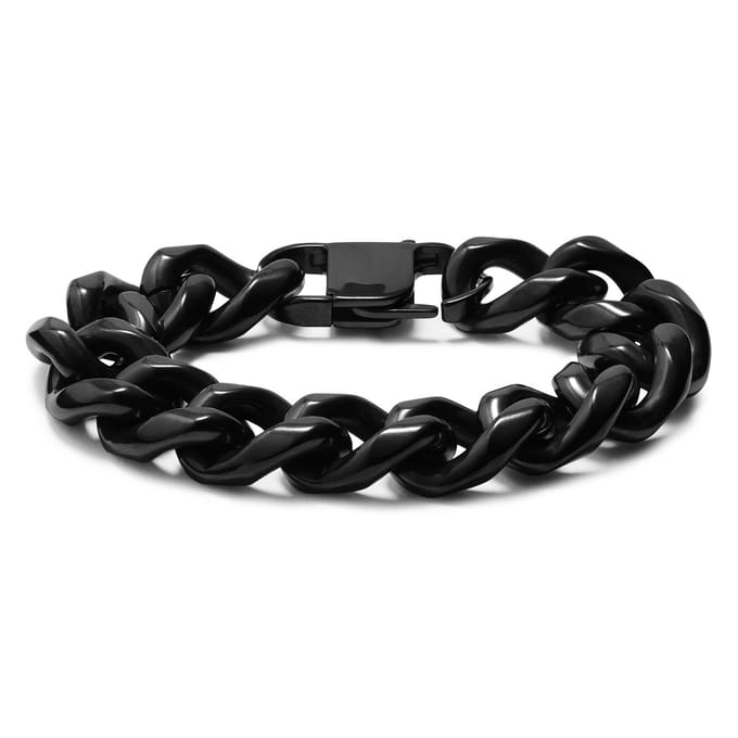 18 mm Zwarte Stalen Schakelarmband