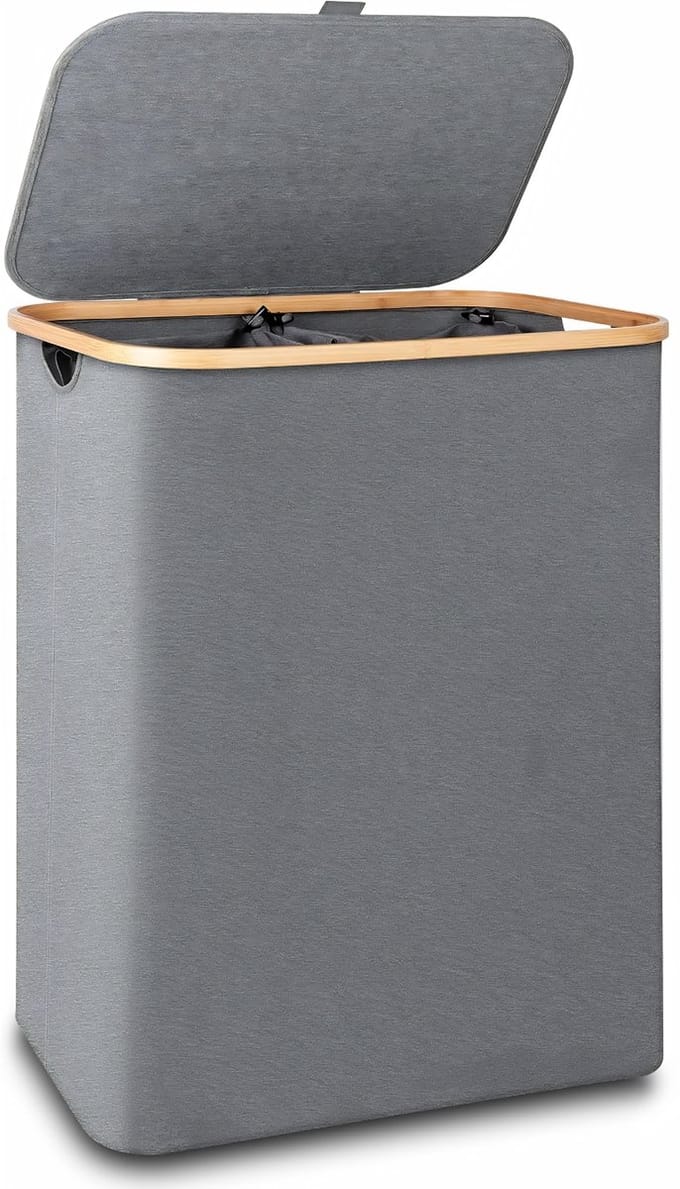DnA® Wasmand 2 Vakken - Wasmand - Wassorteerder - Grijs - 40cm x 20cm x 60cm