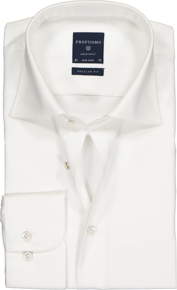 Profuomo regular fit overhemd - fine twill - wit - Strijkvrij - Boordmaat: 39 (EU maat: M)