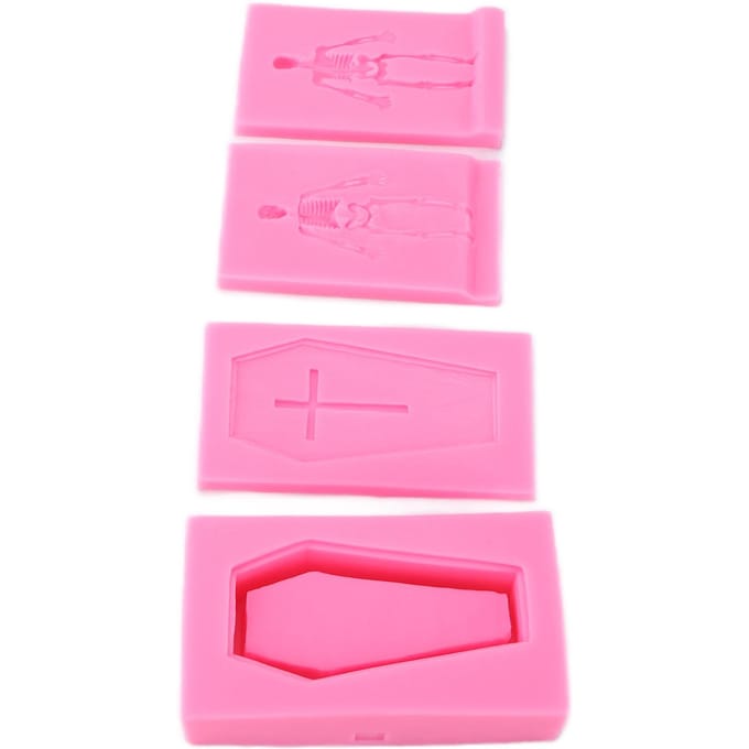 Moule en Silicone Halloween Forme Cercueil Squelette 3D Antiadhésif Durable Résistant aux Hautes Températures pink