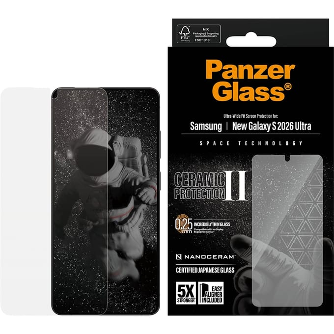 PanzerGlass Screenprotector geschikt voor Samsung Galaxy S26 Ultra Glazen | PanzerGlass Ceramic Screenprotector - Case Friendly
