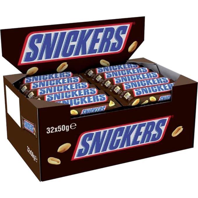 Snickers Singles - chocolade repen - pinda karamel - 32x50g uitdeeldoos