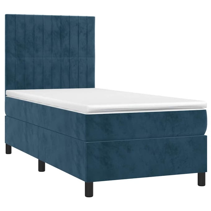 vidaXL - Boxspring - met - matras - en - LED - fluweel - donkerblauw - 90x200 - cm