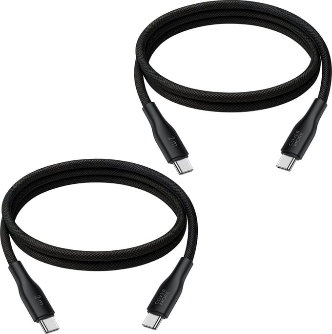 Lange usb C kabels 2 meter - Set van 2 - Usb C naar C - Oplaadsnoer - Stevig - Nylon - Lang - Zwart
