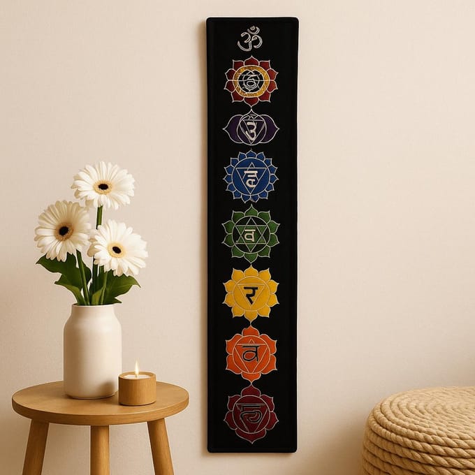 Batik Chakrabanner Zwart 183 x 35 cm