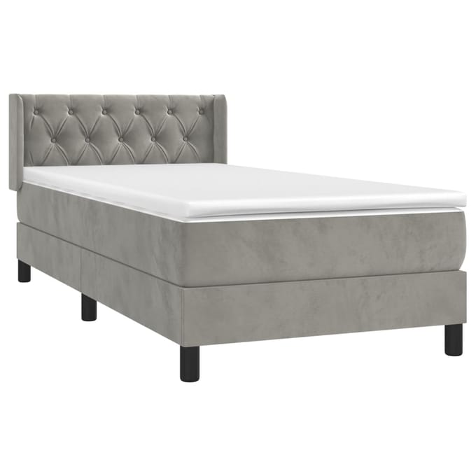 vidaXL - Boxspring - met - matras - fluweel - lichtgrijs - 80x200 - cm