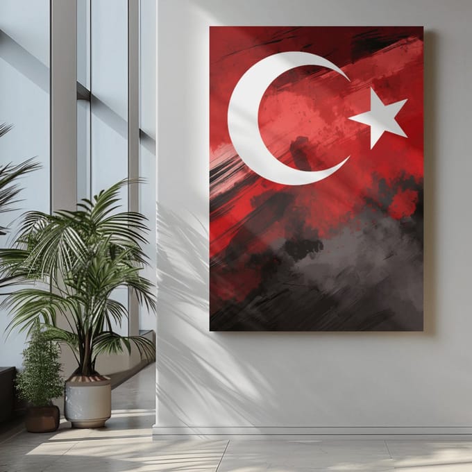 Canvas Schilderij - Turkse Vlag - Wanddecoratie - 90x60x2 cm
