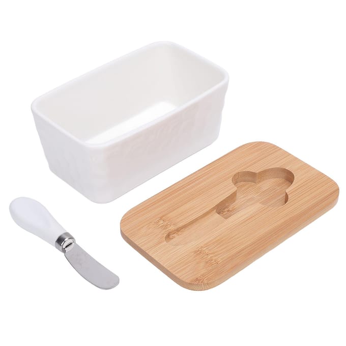 600ml Keramische Botervloot met Deksel Boterbewaarder Botercontainer Met Snijder voor Keuken White white