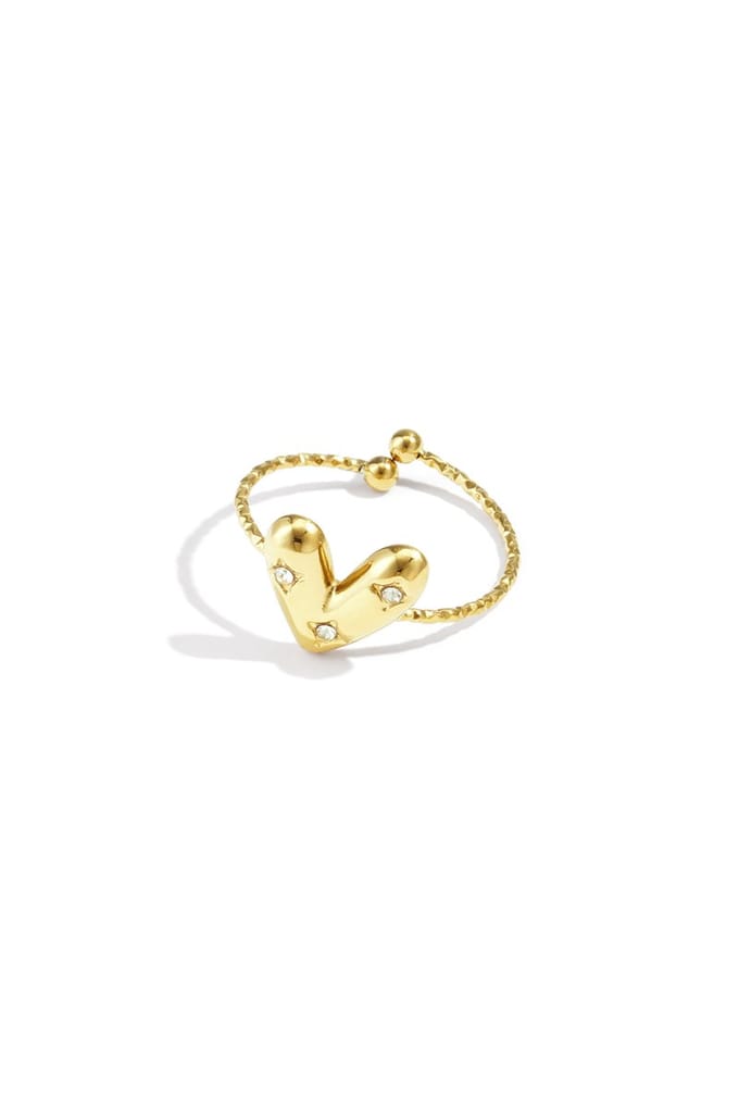 Ring Chunky Heart - Goud - Strass Hart - Stainless Steel - Cadeau - Liefde - Valentijn