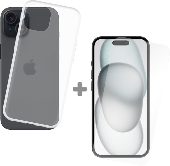 Cazy soft TPU Hoesje + Tempered Glas Screenprotector geschikt voor iPhone 15 - Transparant