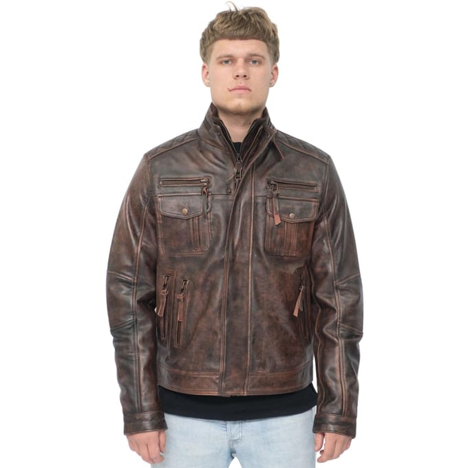 Leren retro bikerjack voor heren, Toronto