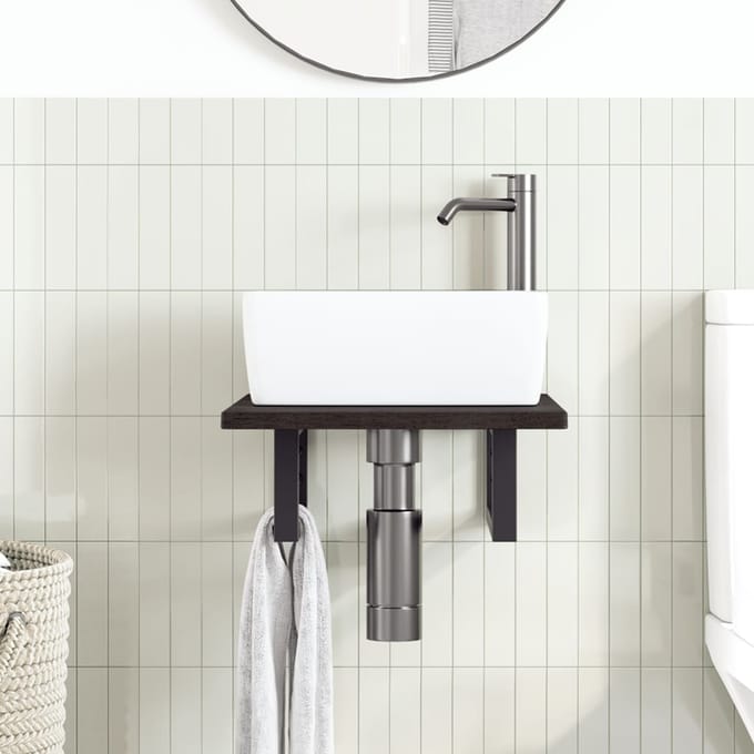 vidaXL - Badkamer - wandschap - staal - en - massief - eikenhout