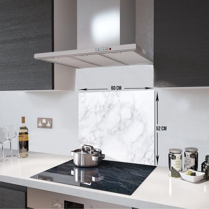 Klassiek Marmerlook Tempered Glas Spatbescherming Voor Achter de Kookplaat 52cm x 60cm
