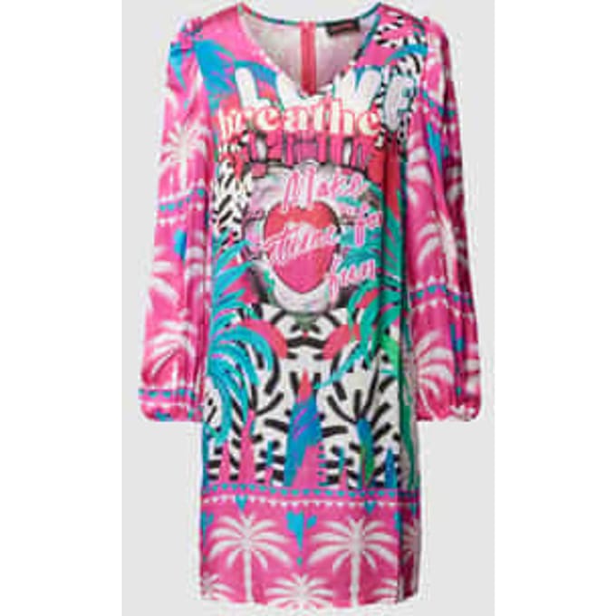 Knielange jurk met V-hals van viscose