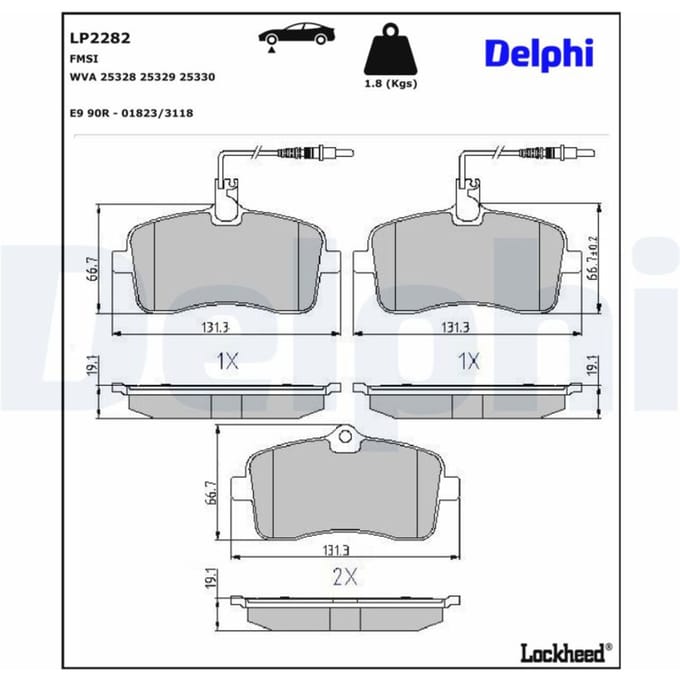 Remblokset DELPHI LP2282, voor