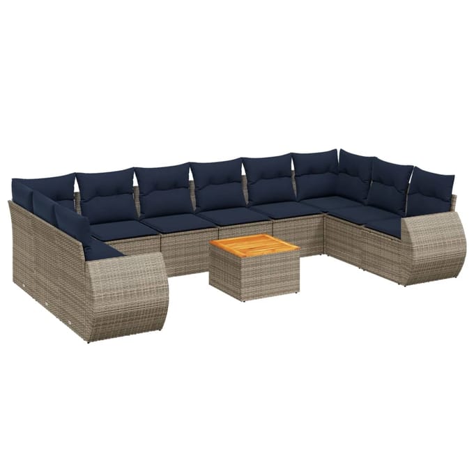 vidaXL - 11-delige - tuinbankset - met - kussens, - grijs - polyrotan
