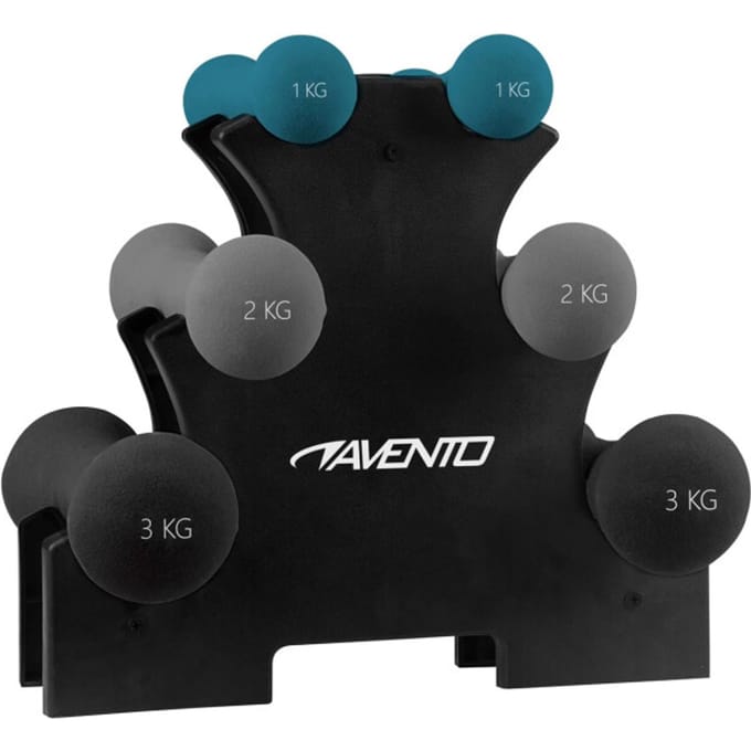 Avento 3 paar Handgewichten + Rek - Bone - Zwart/Grijs/Blauw