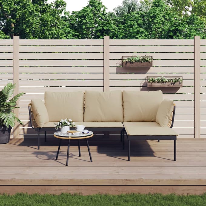 vidaXL - 3-delige - Loungeset - met - kussens - poly - rattan - beige
