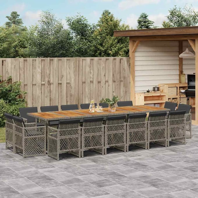 vidaXL - 17-delige - Tuinset - met - kussens - poly - rattan - grijs