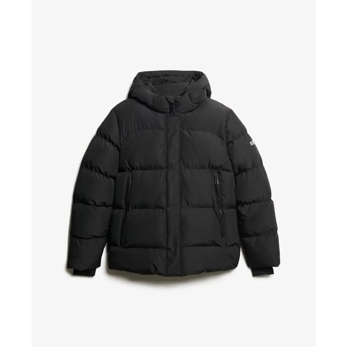 Superdry Sportieve Halflange Gewatteerde Jas Met Capuchon Black Grootte: 36