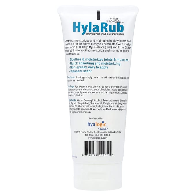 Hyalogic, HylaRub, Moisturizing Joint & Muscle Cream, 6 oz (168 g) blue
