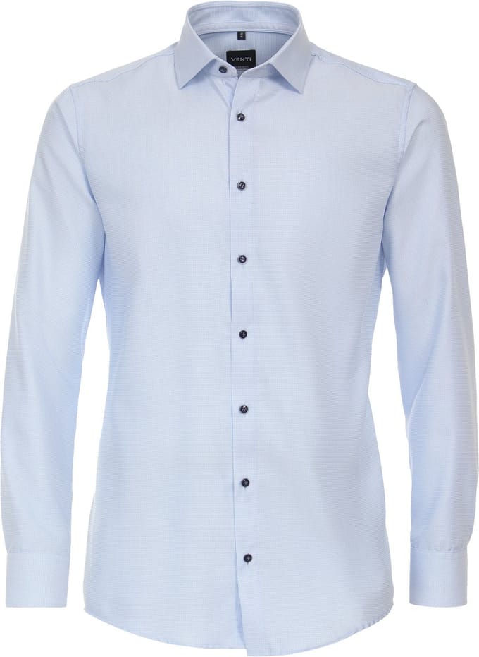 VENTI modern fit overhemd - structuur - blauw - Strijkvriendelijk - Boordmaat: 37